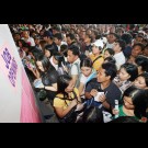 Job seekers lining up in a job fair